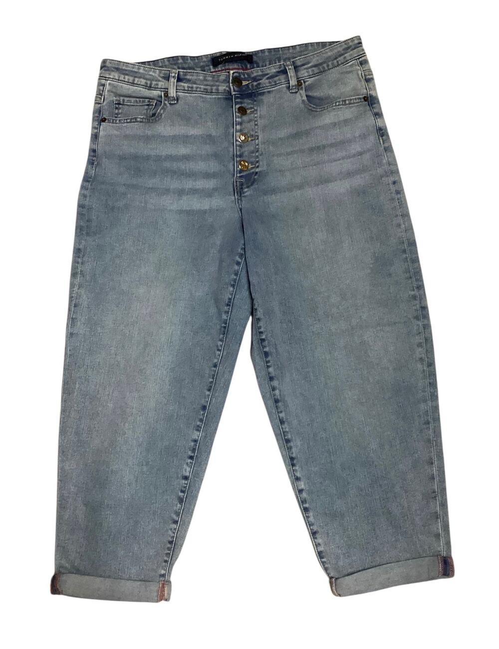 Tommy Hilfiger Women’s High-Rise Barrel Jeans | Size 12  Button Fly Cuffed Hem